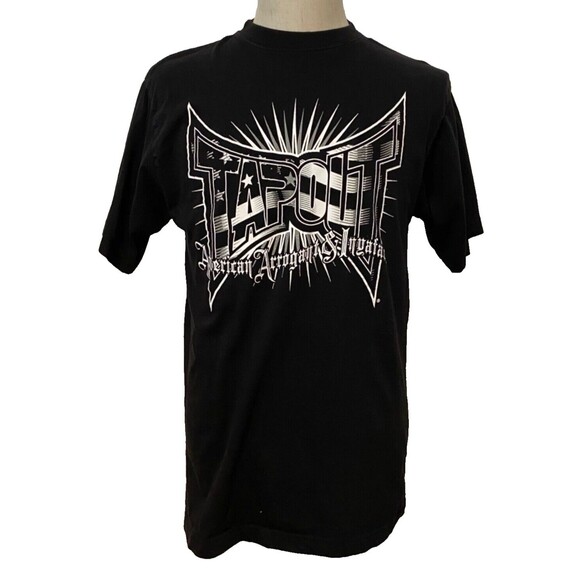 VTG TAPOUT Mens Large BLACK T-Shirt American Arrogant Inyaface Y2K MMA Punk Flag - Picture 1 of 8